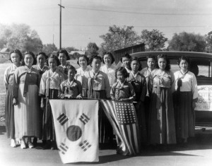 Korean National Association members in California celebrate Korean independence day in the 1930s, when Korea was still a Japanese colony. Courtesy LA Public Library.