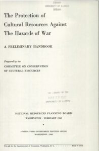 Title page for The Cultural Protection of Cultural Resources Against the Hazards of War.