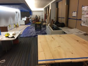 Carpentry Work in New Aisle Toward Desk