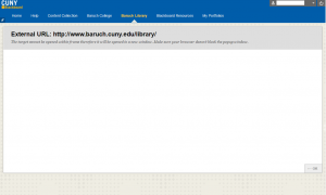 Blackboard--message when Baruch Library link is clicked
