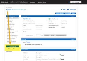 Screenshot of company detail page in Reference Solutions