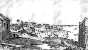 Drawing of a shanty town