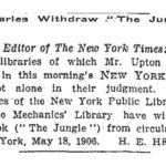 Article about removal of "The Jungle" from circulation in New York City libraries.